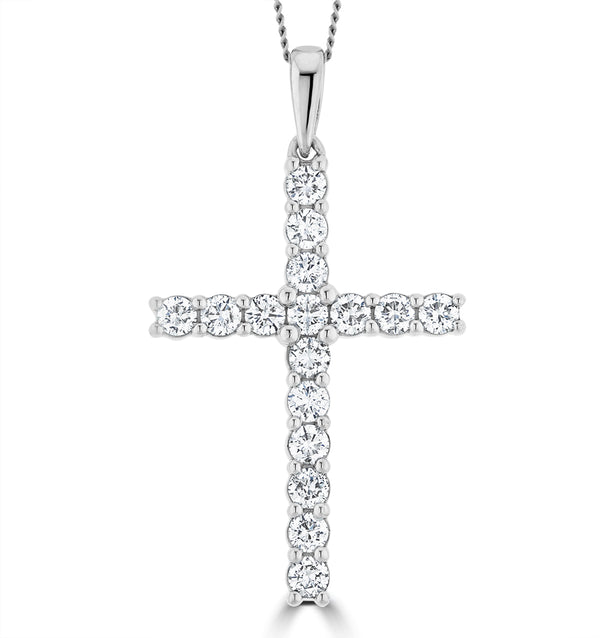 1.00ct Lab Diamond Cross Necklace Claw Set H/Si in 9K White Gold